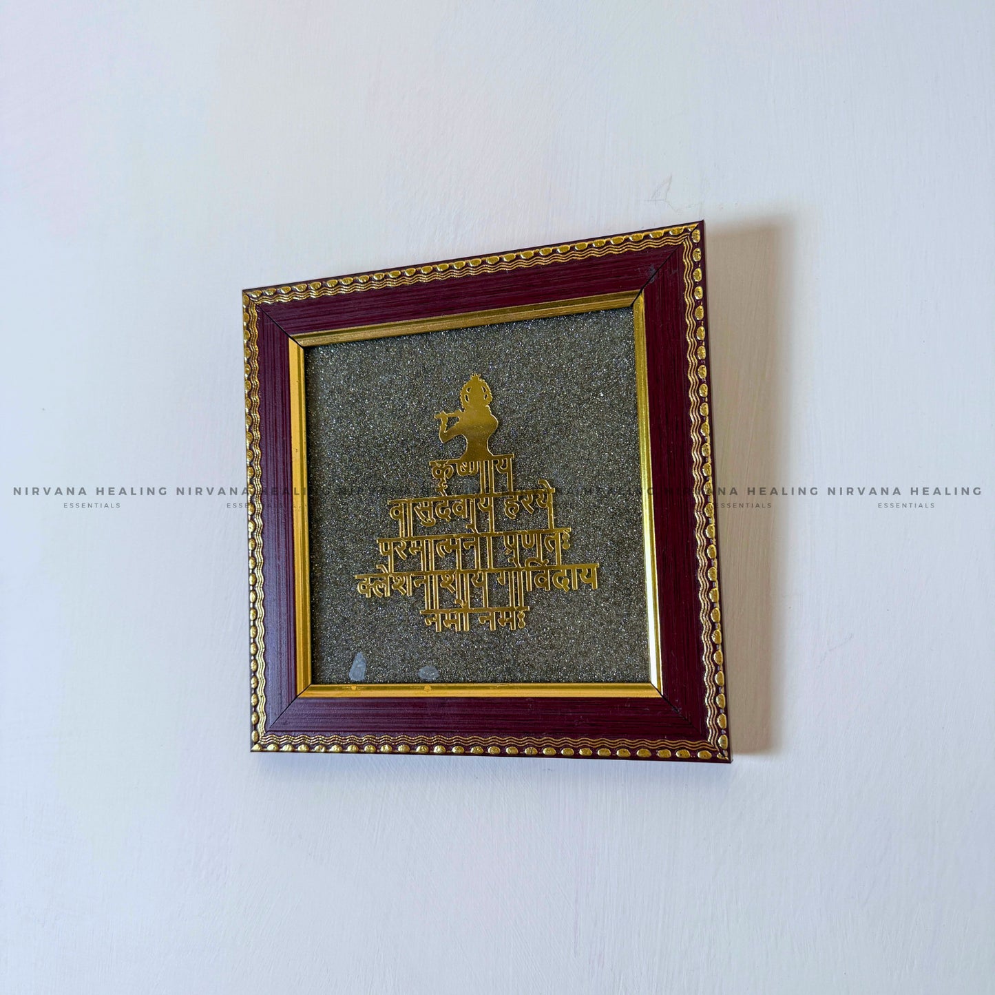 SHREE KRISHNA MAHA MANTRA ON RAW PYRITE FRAME (Divine Peace & Abundance) image 4