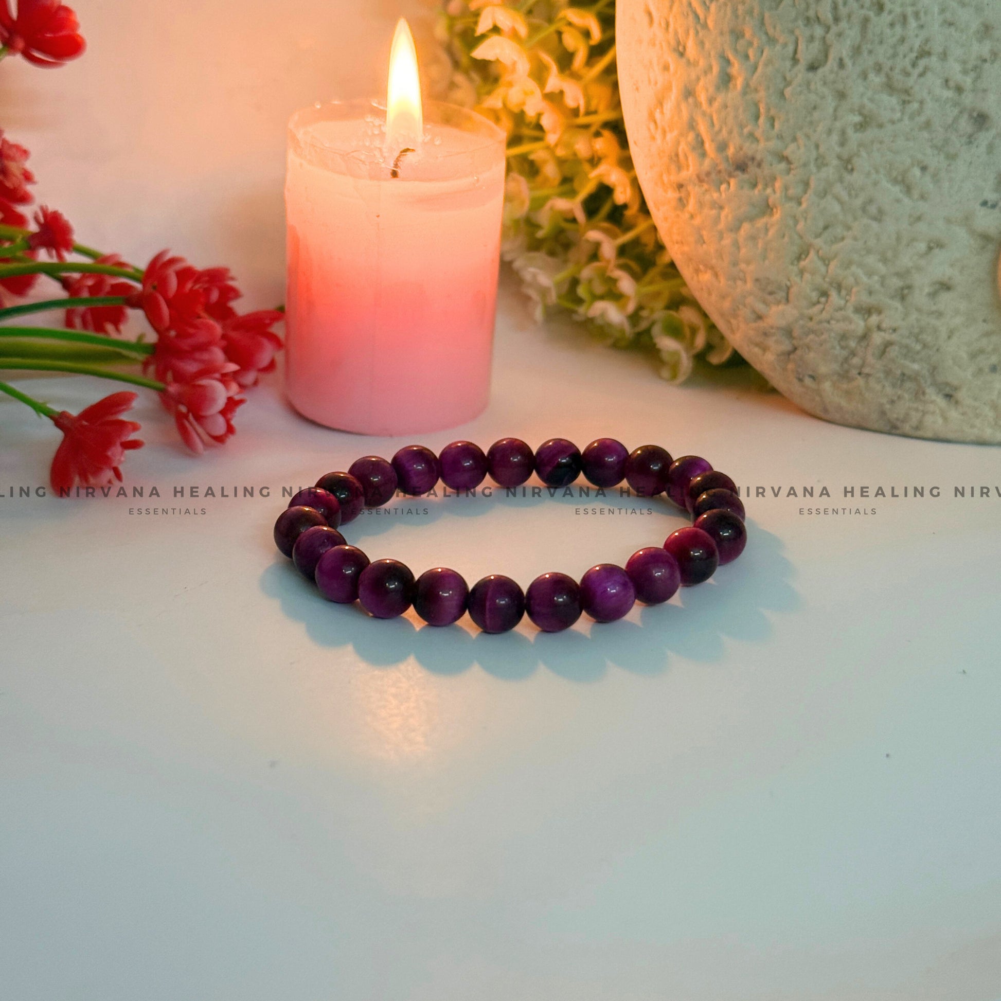 PINK CATS EYE ROUND BEADED BRACELET (Love, Emotional Healing And Protection) image 3