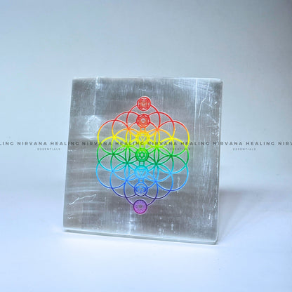 SELENITE FLOWERS AND CHAKRAS CHARGING PLATE (Aura Cleansing ,Charging, Cleansing And Purification). image 3