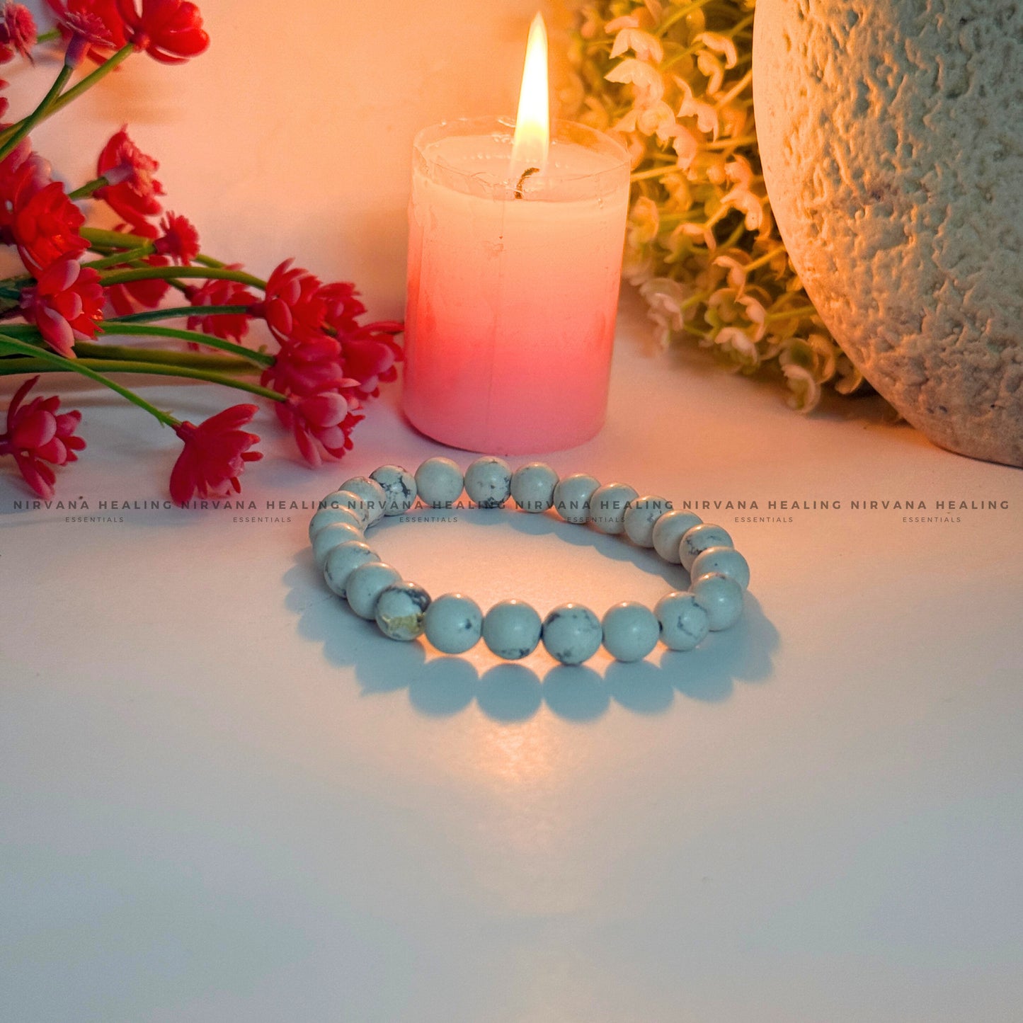 HOWLITE ROUND BEADED BRACELET (Peace, Sleep, Patience And Spiritual Awakening) image 3