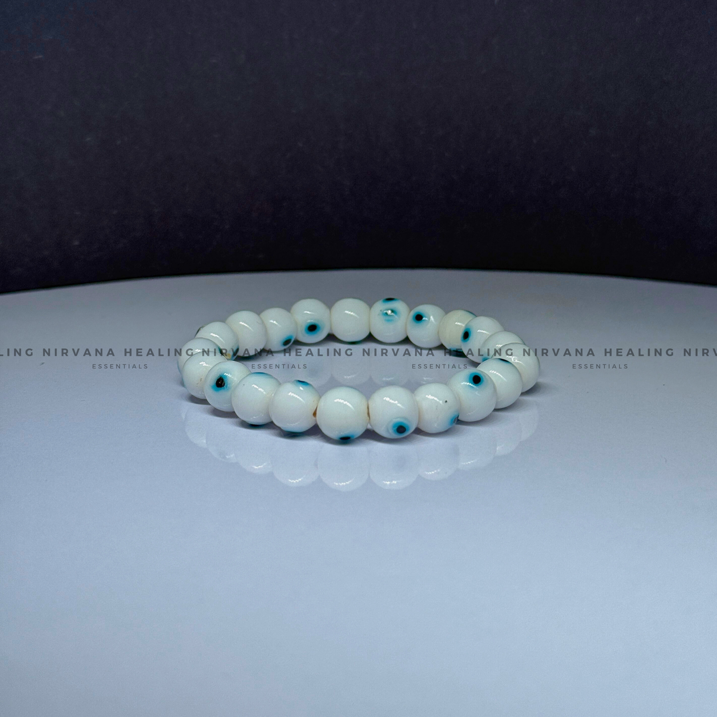 WHITE EVIL EYE ROUND BEADED BRACELET (Purity, Protection And New Beginnings) image 3