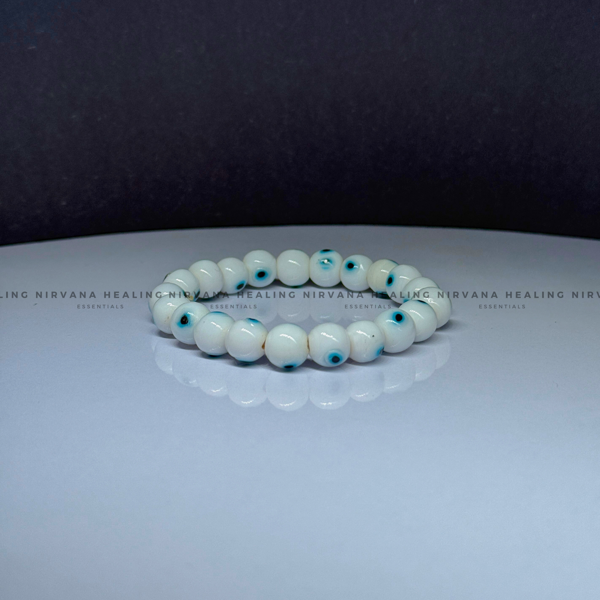 WHITE EVIL EYE ROUND BEADED BRACELET (Purity, Protection And New Beginnings) image 3