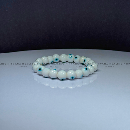 WHITE EVIL EYE ROUND BEADED BRACELET (Purity, Protection And New Beginnings) image 3