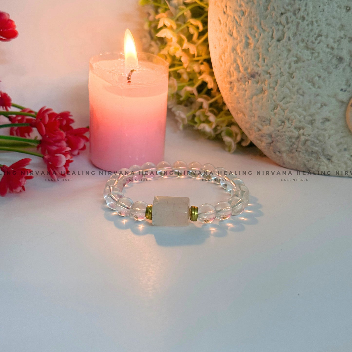 CLEAR QUARTZ WITH TUMBLE BRACELET (Mental Clarity, Master Healer And Energy Amplifier).  image 3