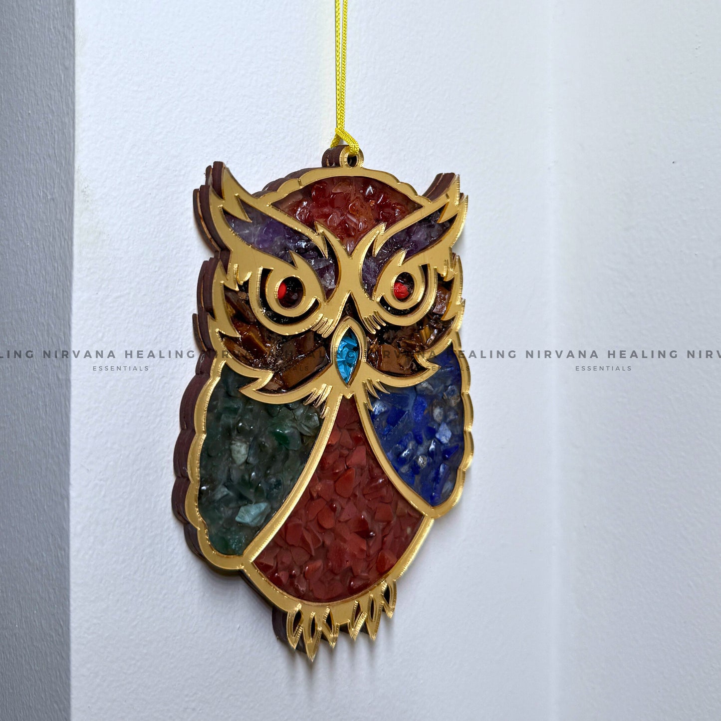 OWL HANGING WITH CRYSTAL CHIPS (Symbol of Wisdom, Fortune And Protection) image 4