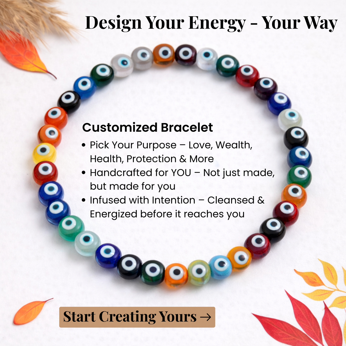 Customize Your Evil Eye Round Beaded Crystal Bracelet – 8mm image 0