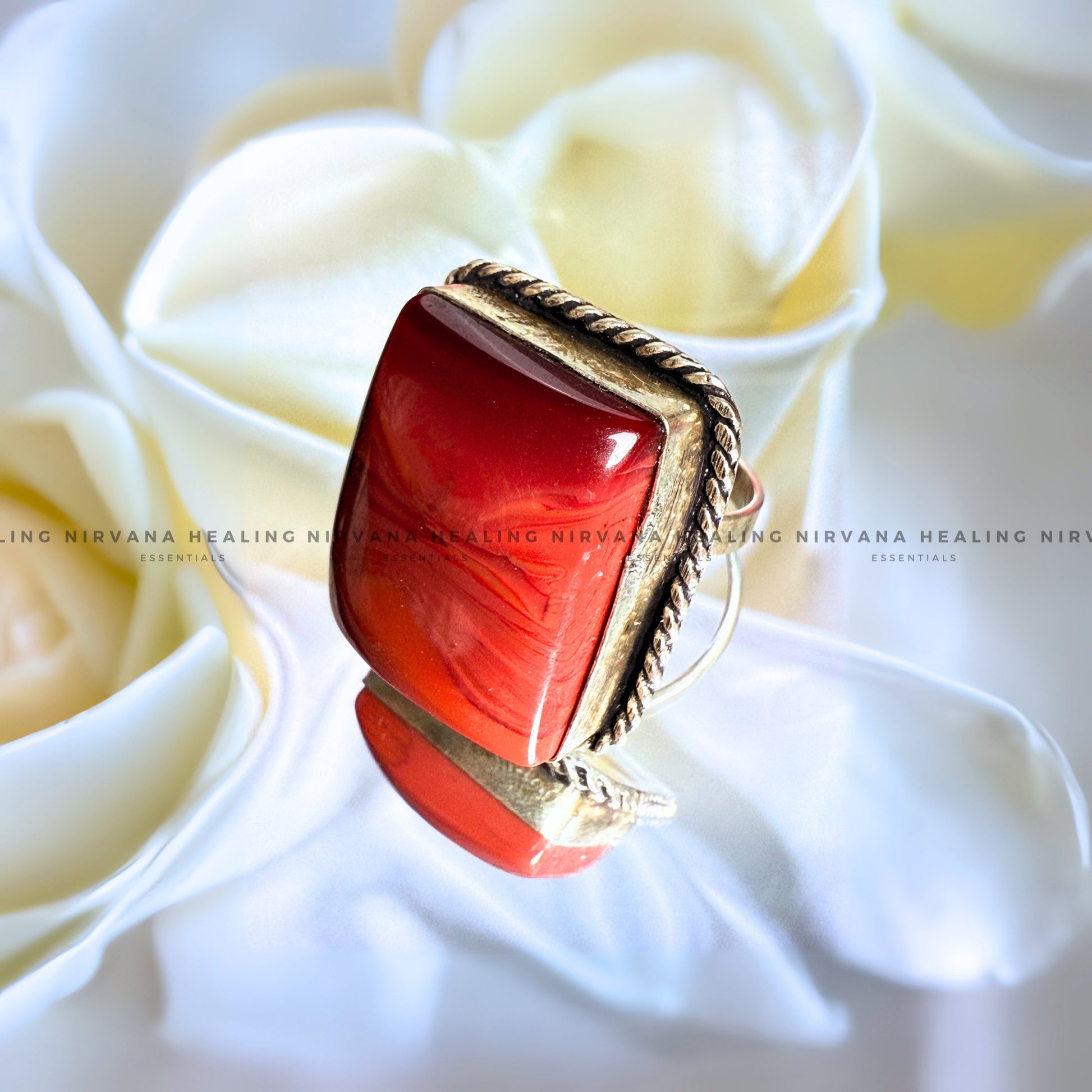 RED CARNELIAN SQUARE RING (Creativity, Courage, Passion And Stamina) image 0