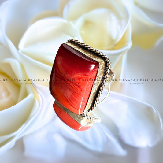 RED CARNELIAN SQUARE RING (Creativity, Courage, Passion And Stamina) image 0