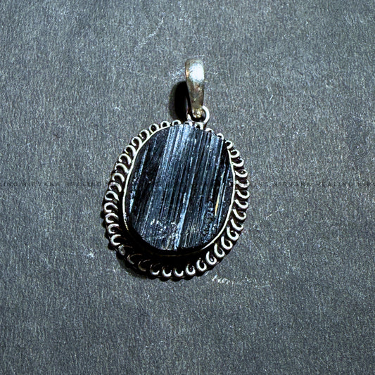 BLACK TOURMALINE RAW OVAL PENDANT (Protection, Grounding, Shielding And Growth) image 1