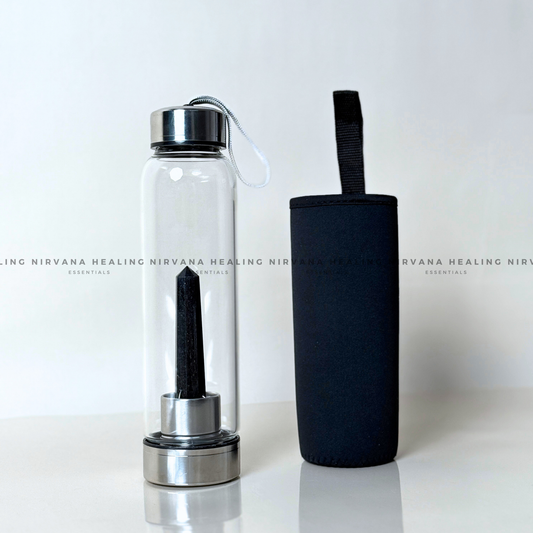 BLACK AGATE INFUSED CRYSTAL ELIXIR BOTTLE (Grounding, Protection, Success And Courage) image 1