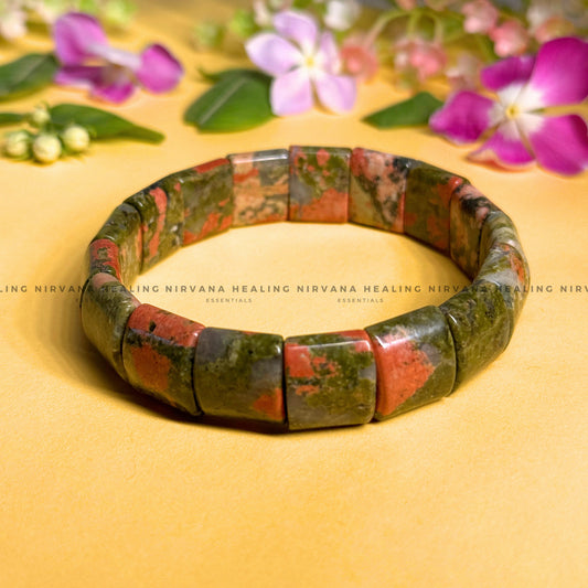 UNAKITE PYRAMID BEADED BRACELET (Emotional Healing, Heart Awakening And Inner Peace).  image 0