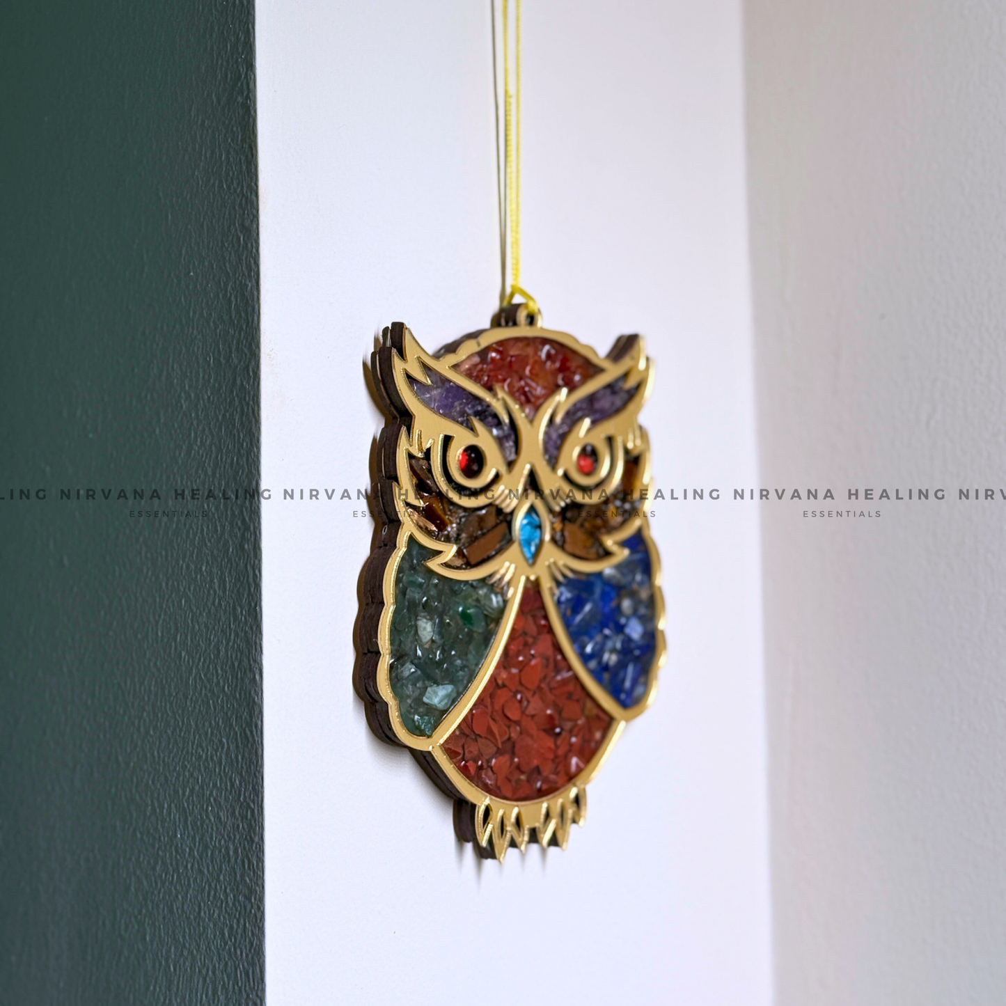 OWL HANGING WITH CRYSTAL CHIPS (Symbol of Wisdom, Fortune And Protection) image 2