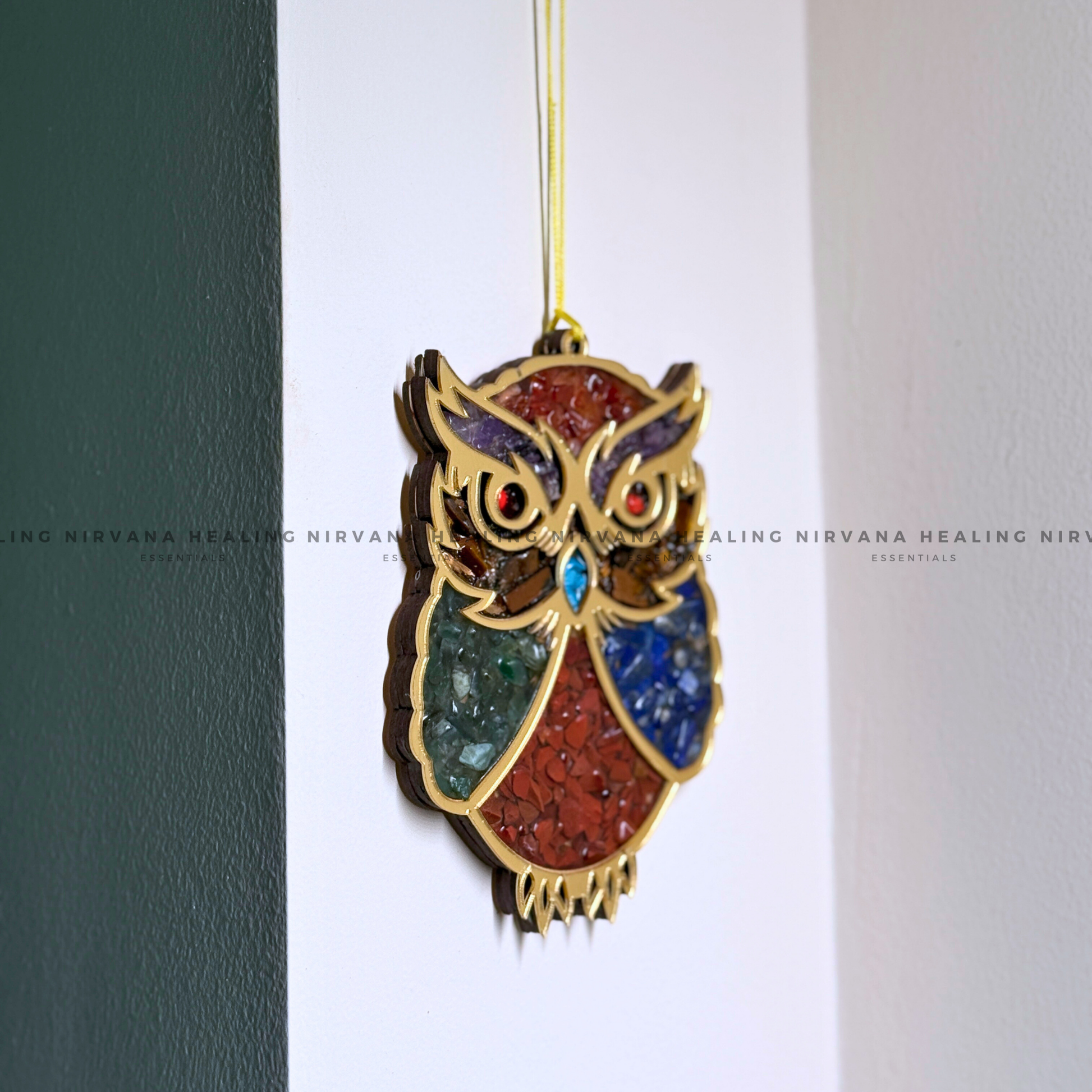 OWL HANGING WITH CRYSTAL CHIPS (Symbol of Wisdom, Fortune And Protection) image 2