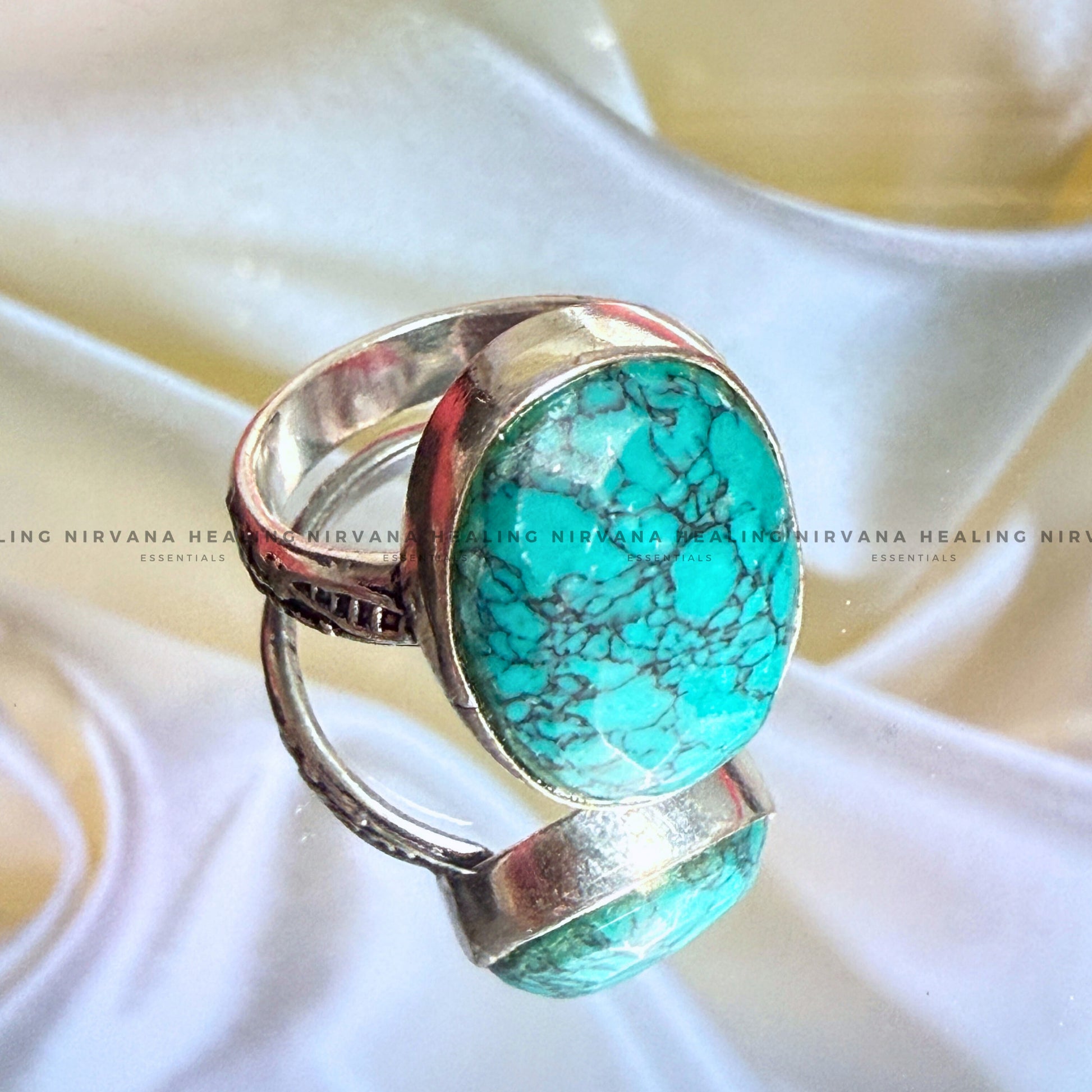 TURQUOISE JADE OVAL RING (Divine Protection, Psycho Gifts, Healing, Wisdom, Truth) image 0
