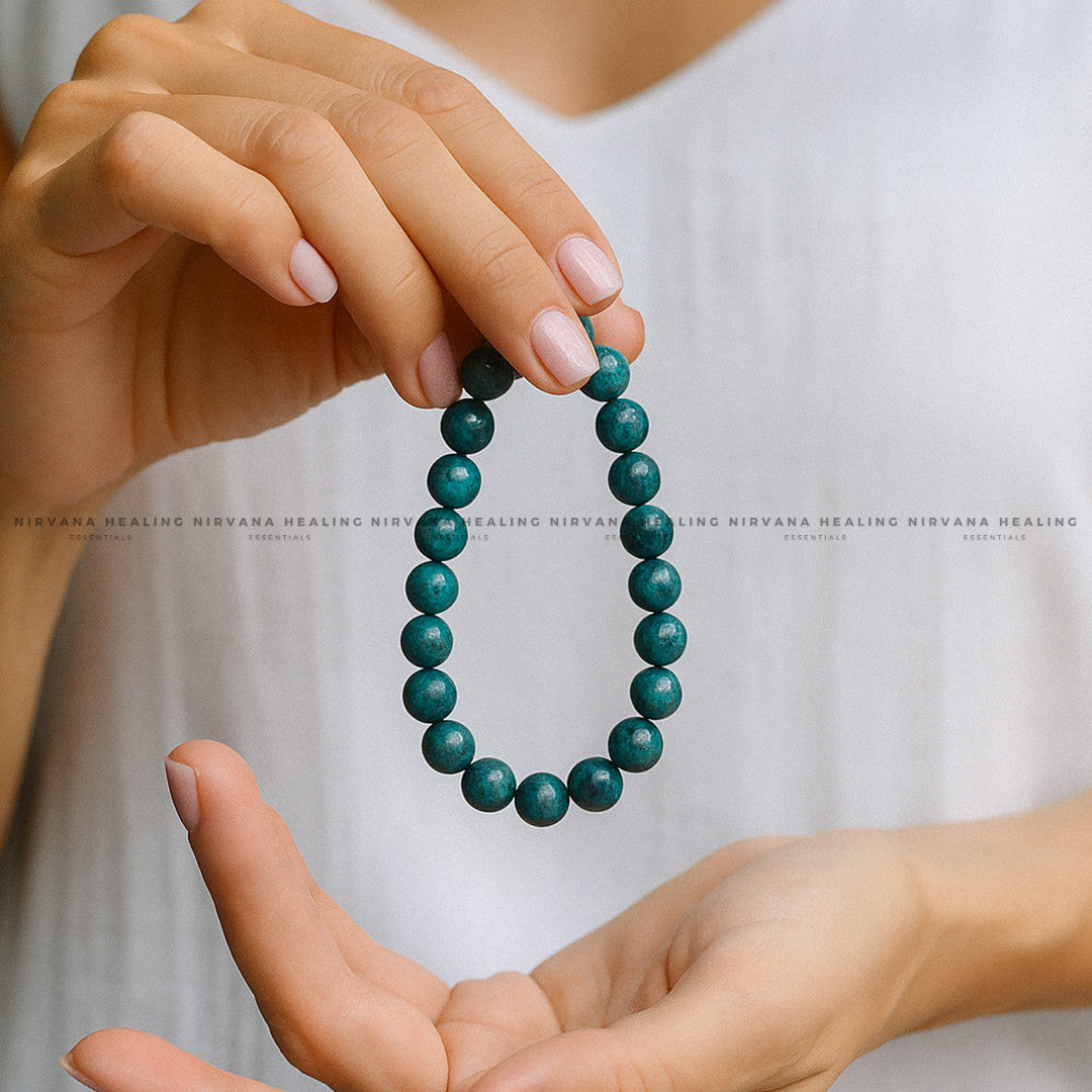CHRYSOCOLLA ROUND BEADED BRACELET (Wisdom, Divine Feminine And Emotional Healing) image 2