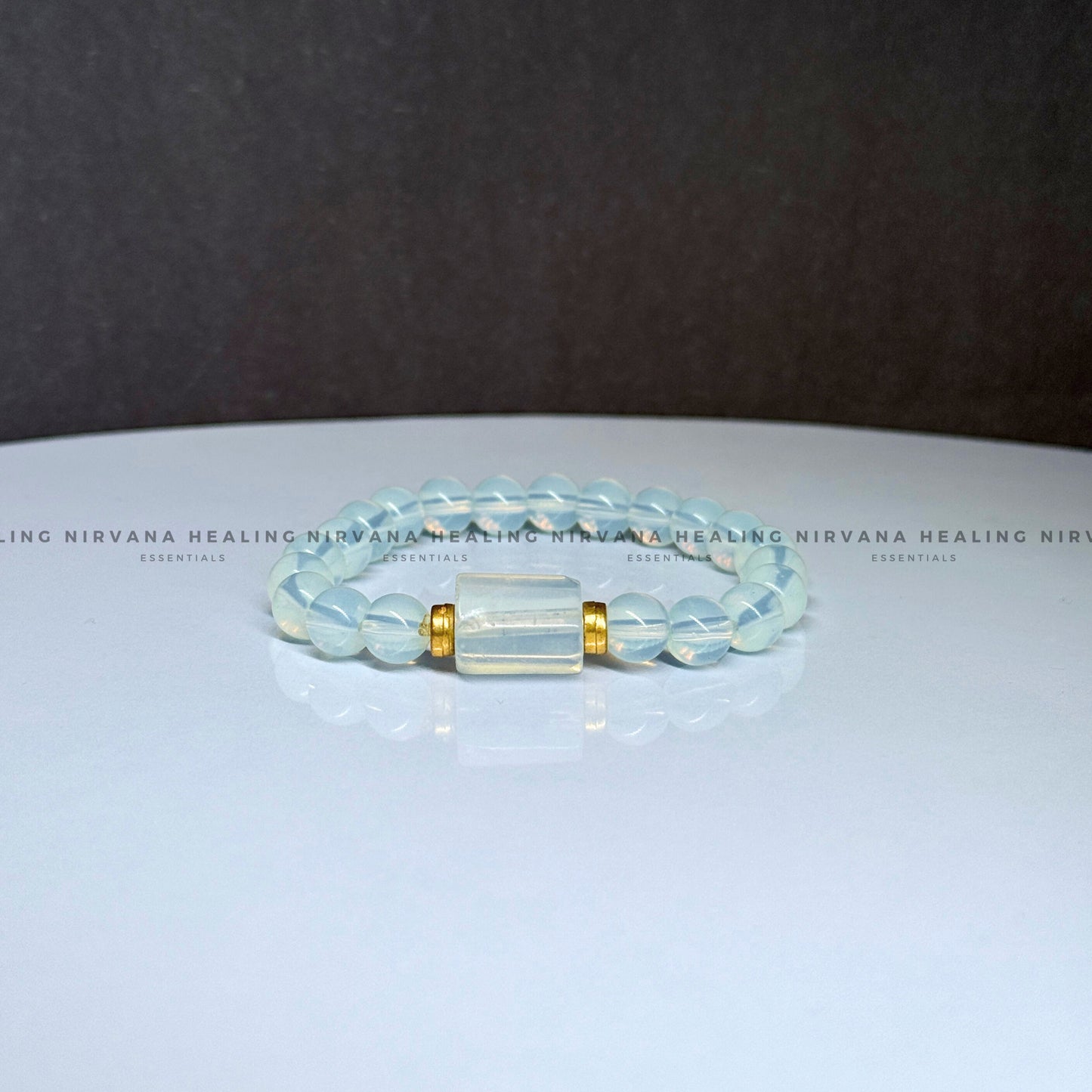 OPALITE WITH DESIGN ROUND BEADED BRACELET (Balance, Enhance Psychic Abilities, Serenity And Transformation) image 3