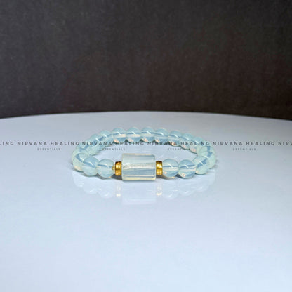 OPALITE WITH DESIGN ROUND BEADED BRACELET (Balance, Enhance Psychic Abilities, Serenity And Transformation) image 3