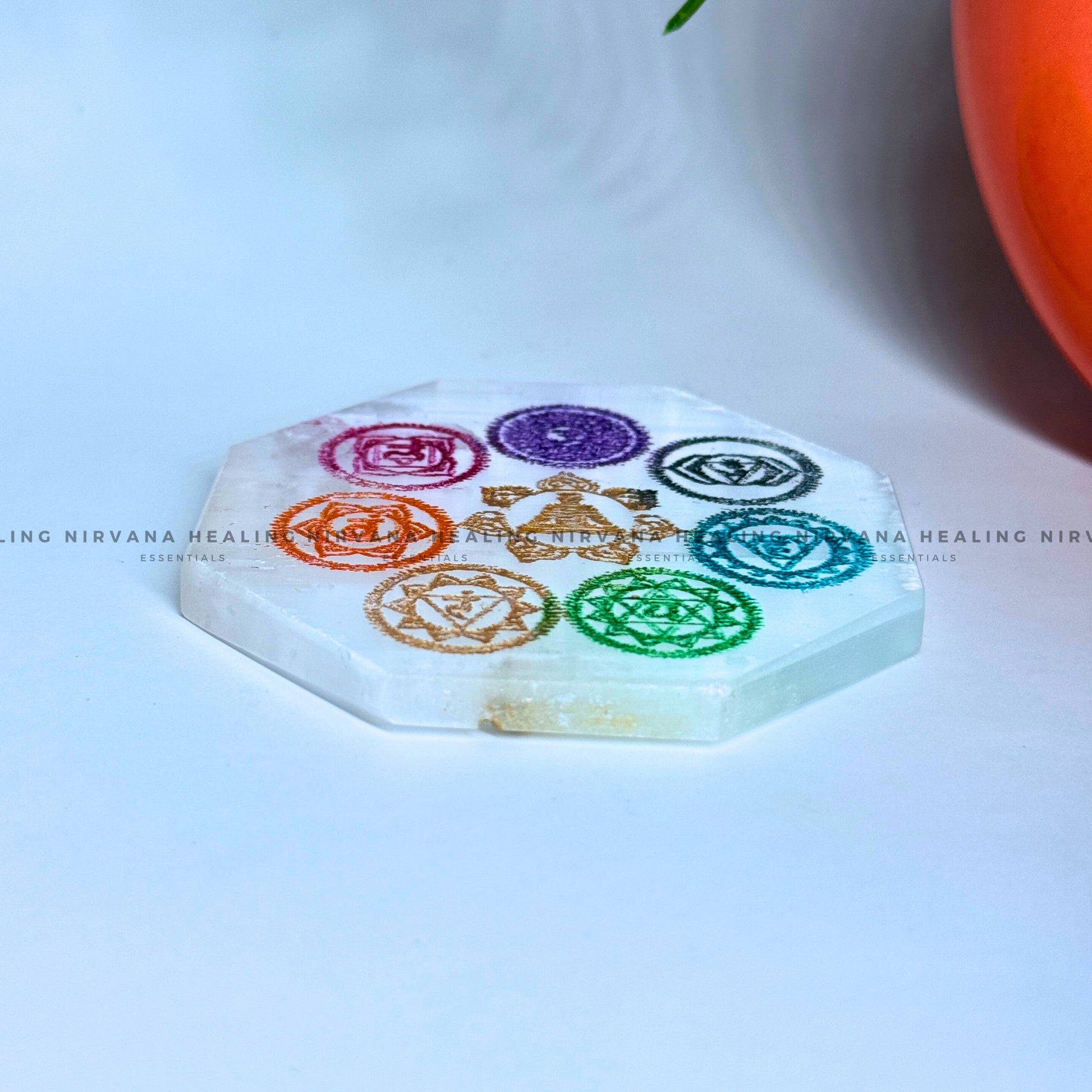 SELENITE SEVEN CHAKRA OCTAGON CHARGING PLATE (Aura Cleansing ,Charging, Cleansing And Purification). image 2