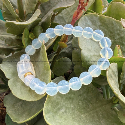 OPALITE WITH DESIGN ROUND BEADED BRACELET (Balance, Enhance Psychic Abilities, Serenity And Transformation) image 4
