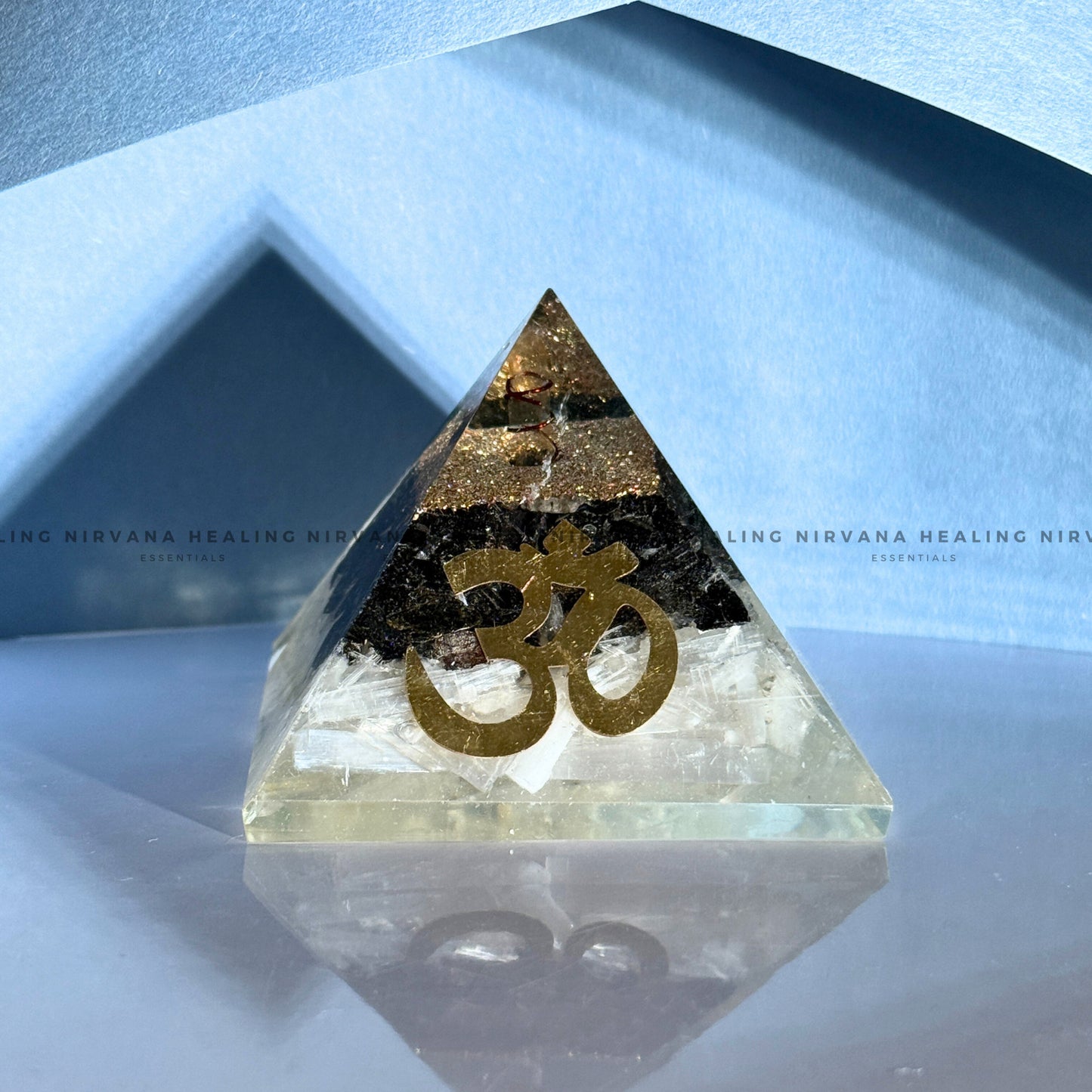 BLACK AGATE WITH CLEAR QUARTZ OM SYMBOL PYRAMID (Mental Clarity, Master Healer And Energy Amplifier).  image 6