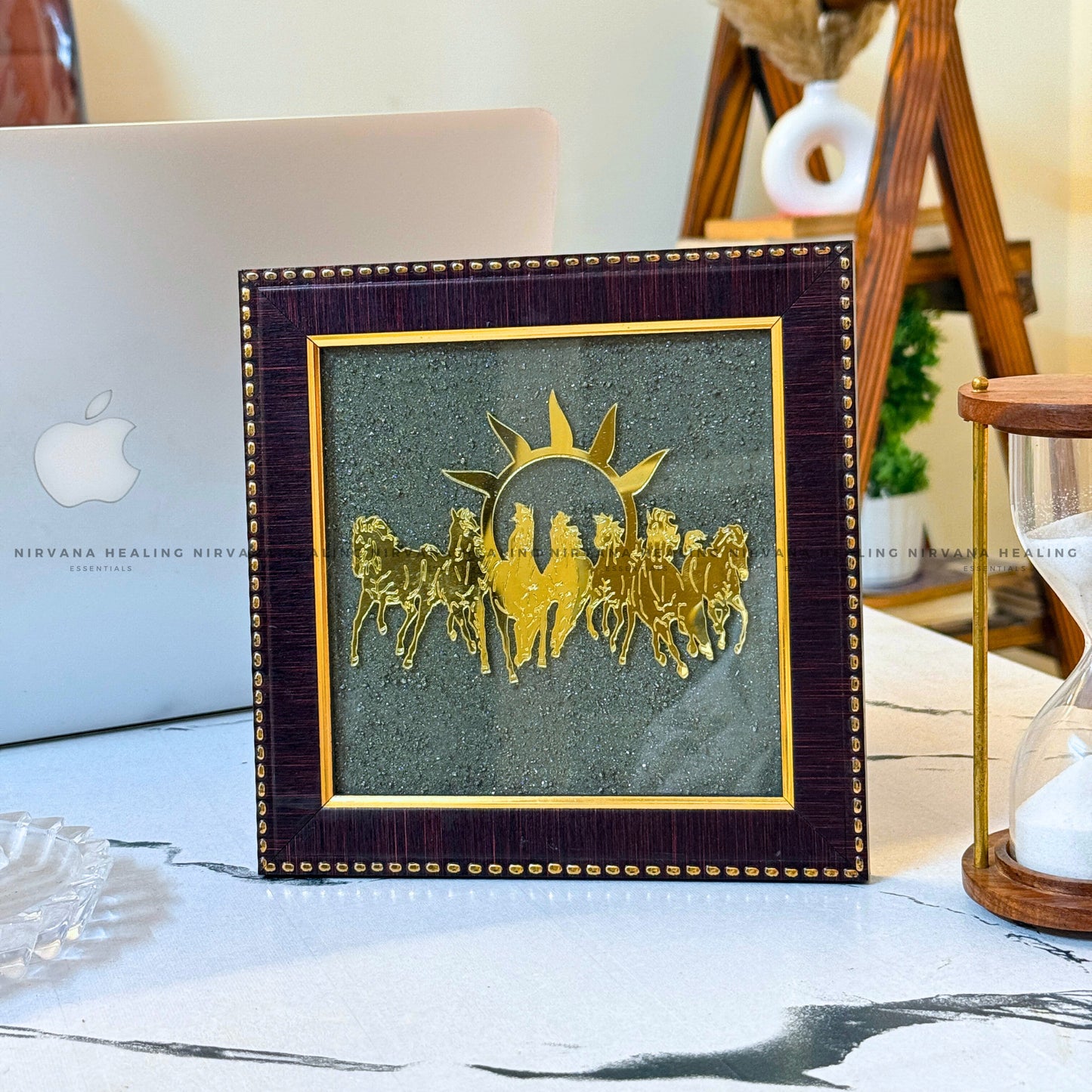 7 HORSES ON RAW PYRITE FRAME (Symbol of Speed, Success & Abundance image 1