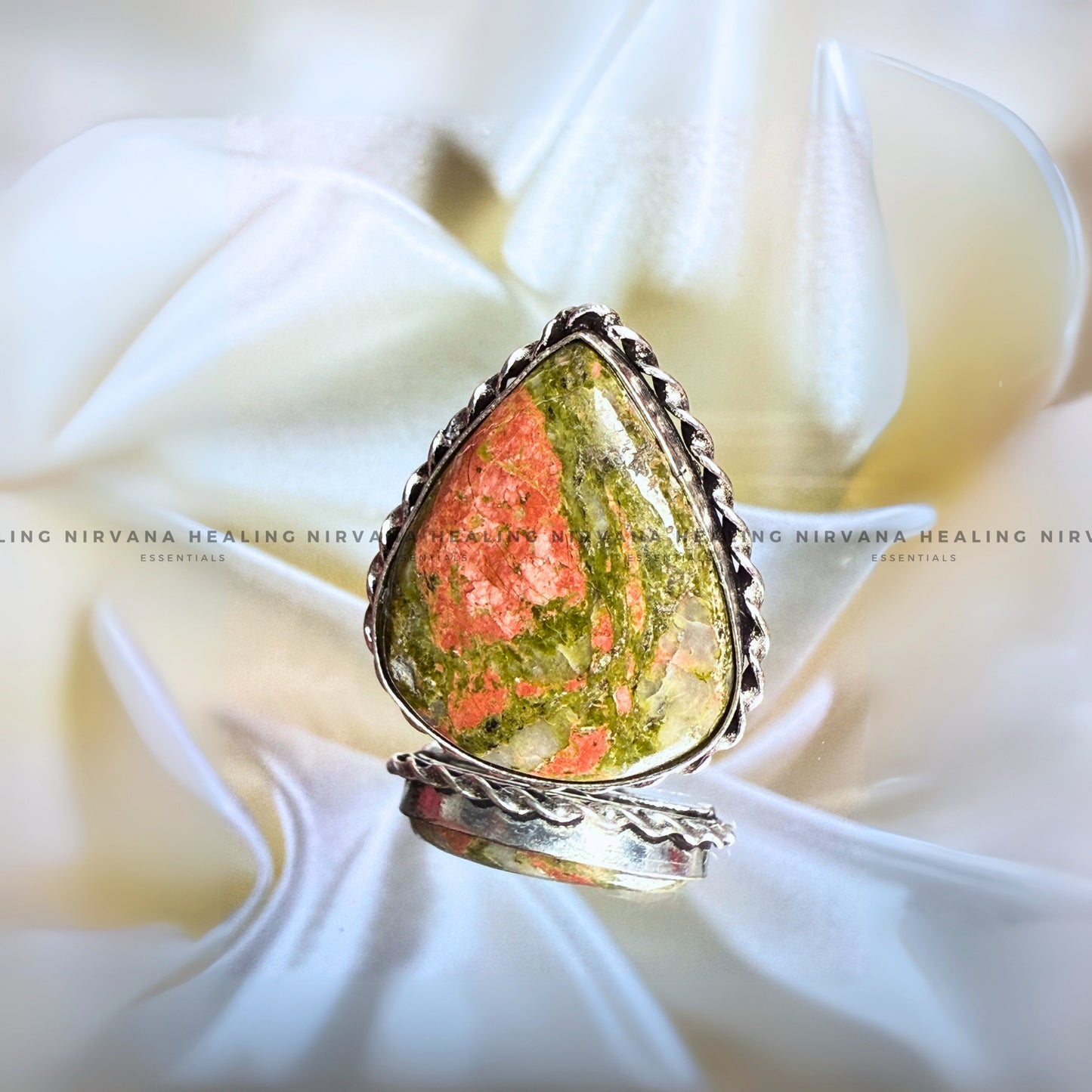 UNAKITE DIAMOND SHAPED RING (Emotional Healing, Heart Awakening, Inner Peace) .  image 3