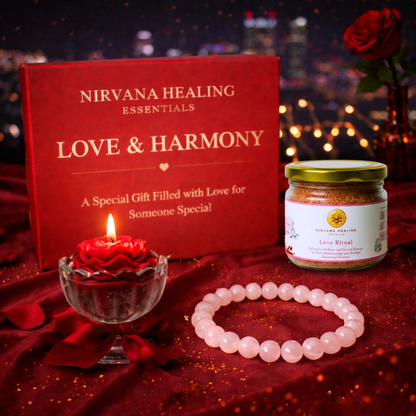 LOVE RITUAL BATH SALT, ROSE QUARTZ ROUND BEADED BRACELET AND FLORAL JAR CANDLE GIFT COMBO image 0