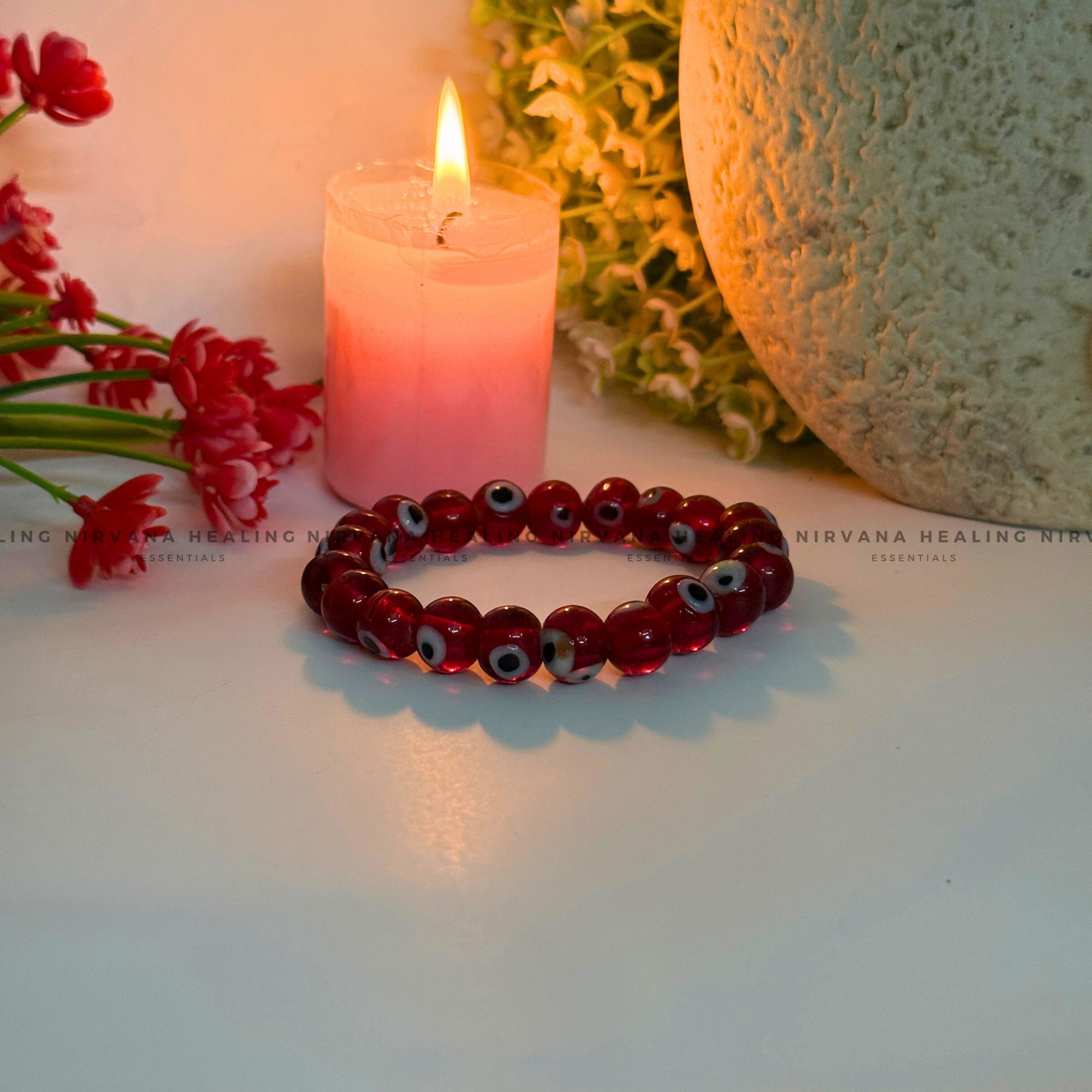 CRYSTAL RED EVIL EYE ROUND BEADS BRACELET (Ward Off Negativity, Envy And Harmful Intentions) image 1