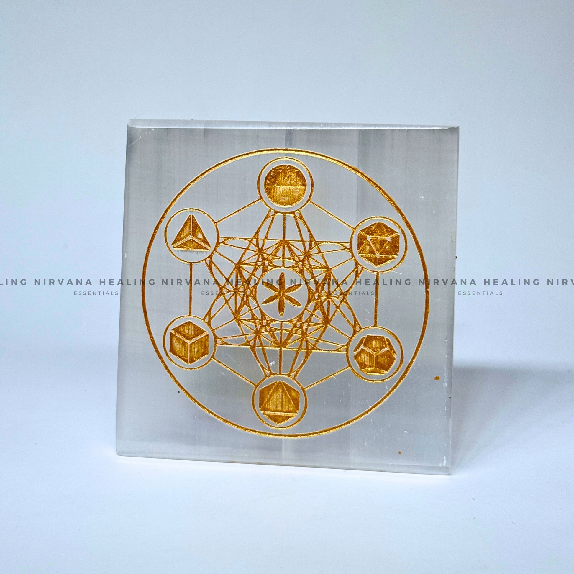 SELENITE GOLDEN METATRON CUBE CHARGING PLATE (Aura Cleansing, Charging, Cleansing And Purification). image 3