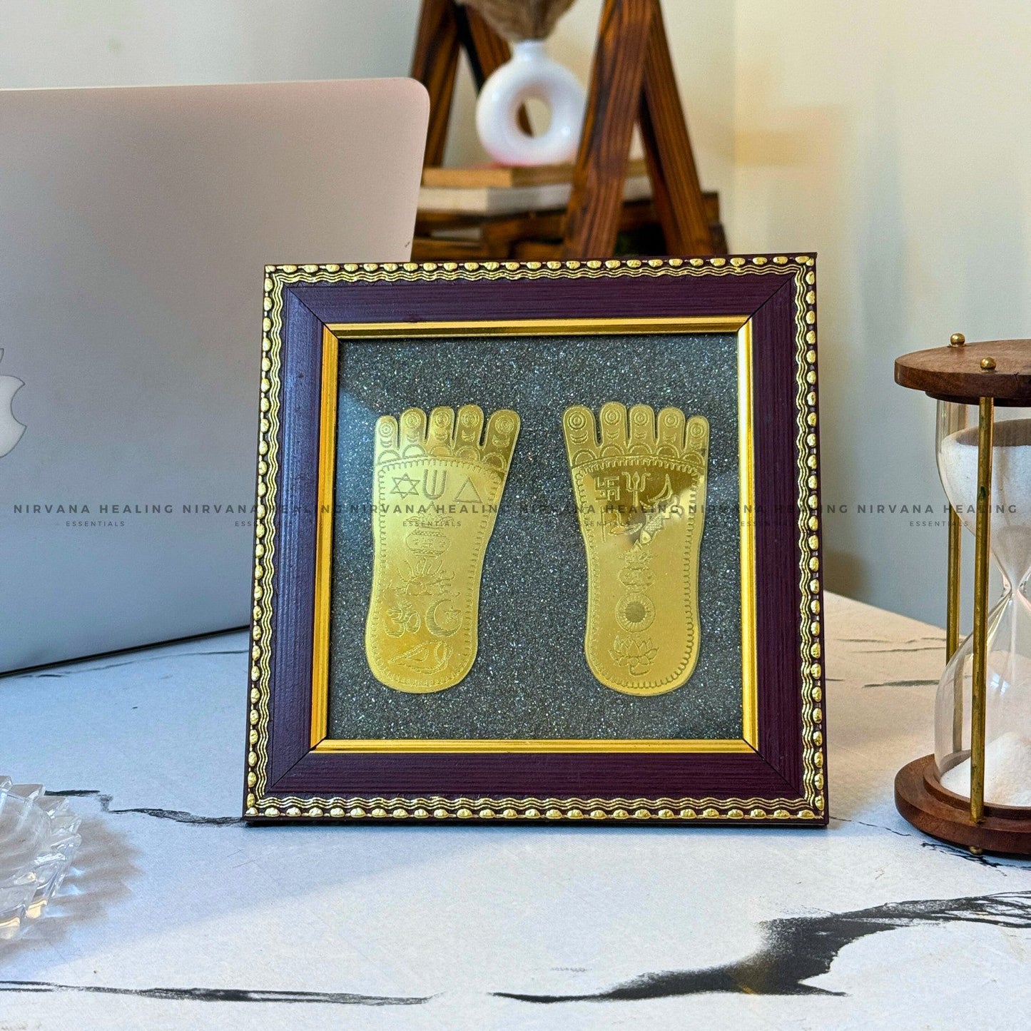 MAA LAKSHMI CHARAN PADUKA ON RAW PYRITE FRAME – Divine Footsteps of Wealth & Blessings image 2