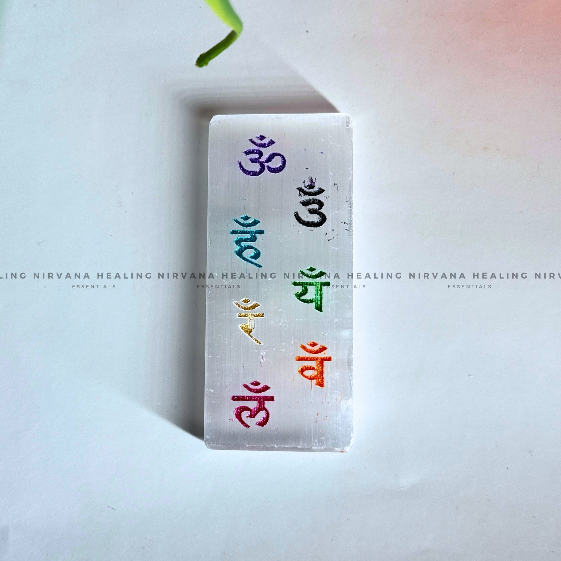 SELENITE CHAKRAS MANTRA RECTANGULAR CHARGING PLATE (Aura Cleansing ,Charging, Cleansing And Purification). image 2