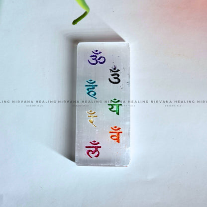 SELENITE CHAKRAS MANTRA RECTANGULAR CHARGING PLATE (Aura Cleansing ,Charging, Cleansing And Purification). image 2