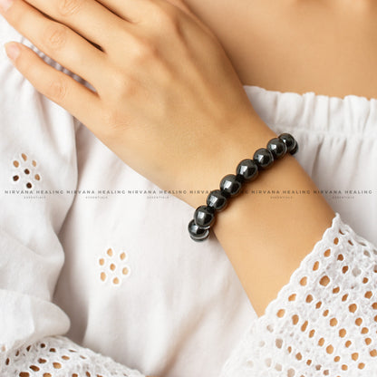 BLACK HEMATITE ROUND BEADED BRACELET (Grounding, Stability, Protection And Health) image 3