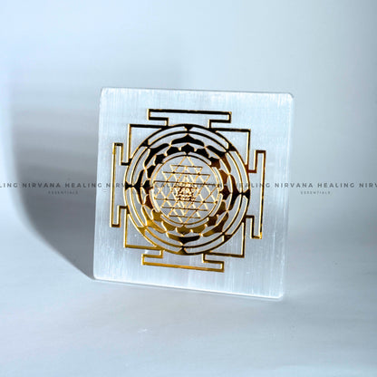 SELENITE GOLDEN SHREE YANTRA CHARGING PLATE (Aura Cleansing ,Charging, Cleansing And Purification). image 1