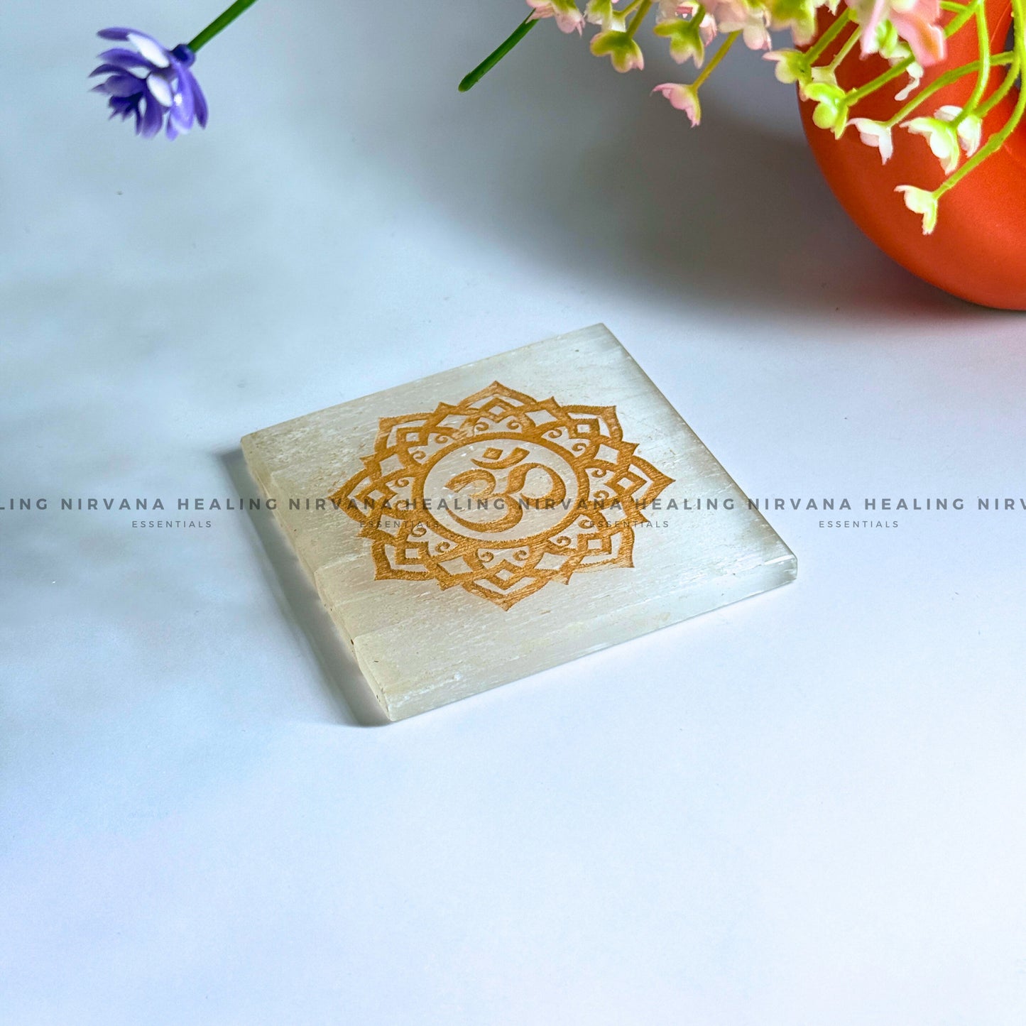 SELENITE GOLDEN AUM CHARGING PLATE (Aura Cleansing ,Charging, Cleansing And Purification). image 1