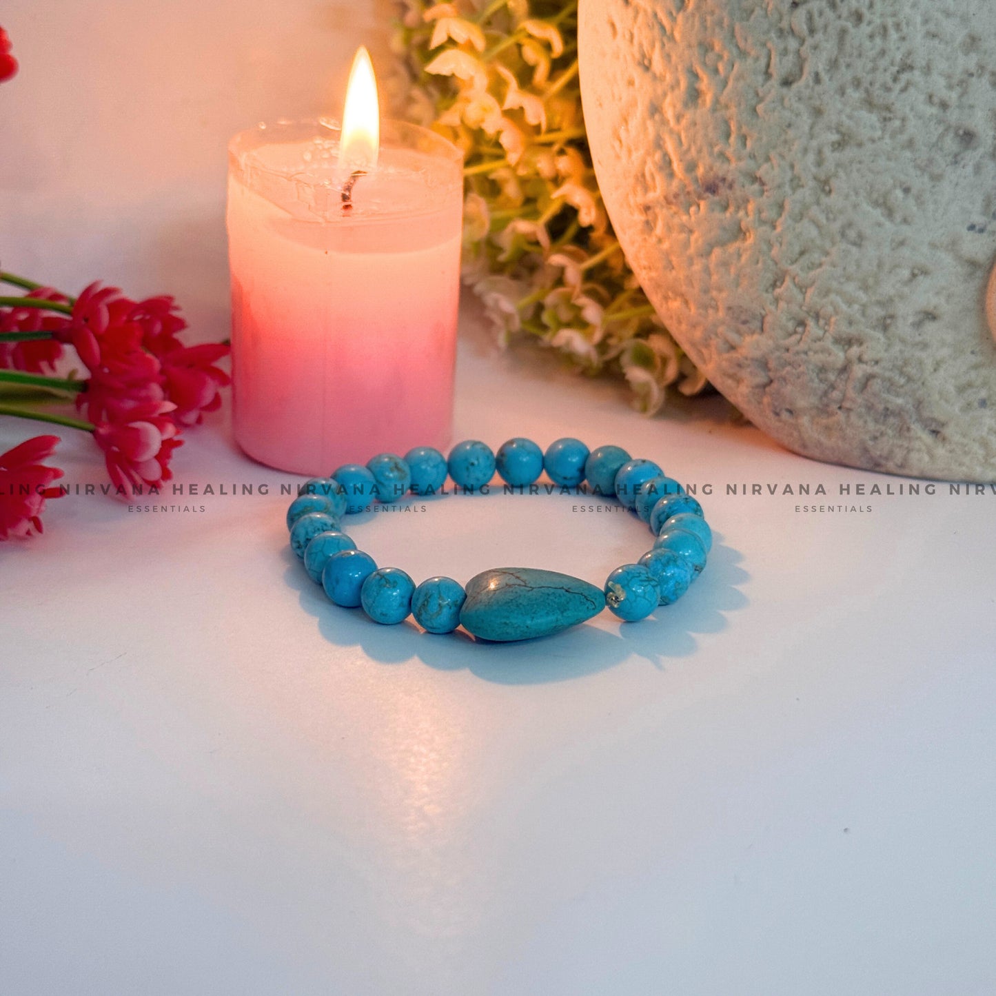 TURQUOISE WITH HEART SHAPED BEADED BRACELET (Divine Protection, Psycho Gifts, Healing, Wisdom, Truth) image 3