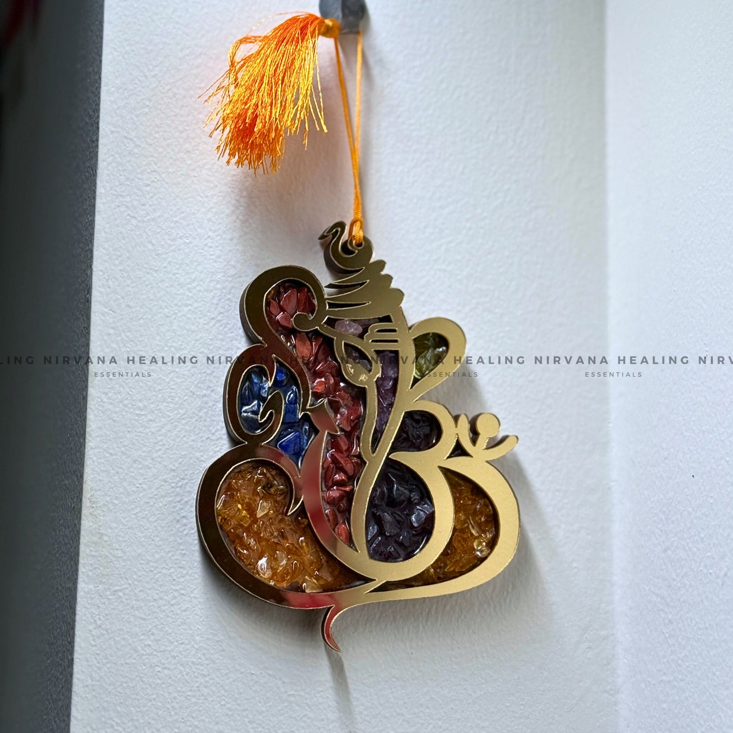 GANESHA SEVEN CHAKRA WALL HANGING WITH CRYSTAL CHIPS (Prosperity, Obstacle Removal And Chakra Healing) image 3