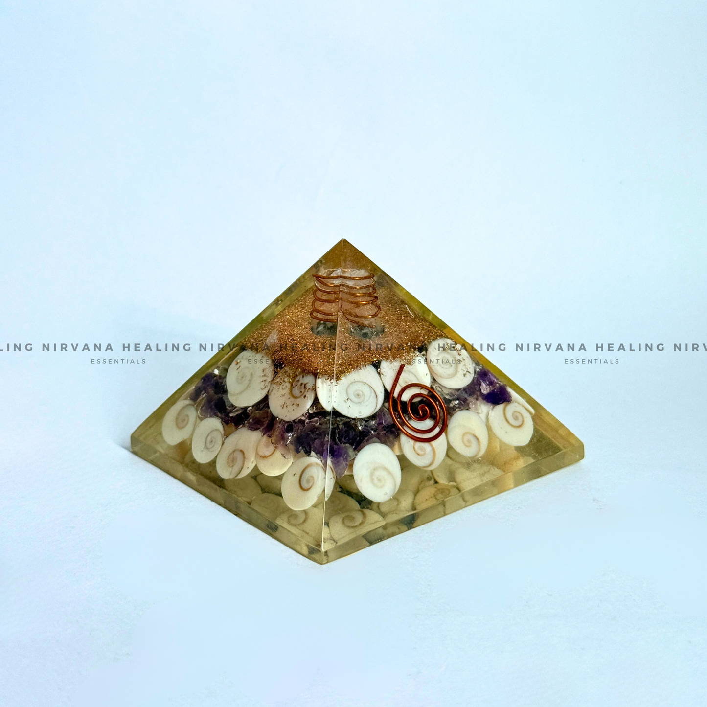 AMETHYST WITH GOMTI CHAKRA  PYRAMID (Meditation, Stress Reduction, Intuition and Manifestation) image 3