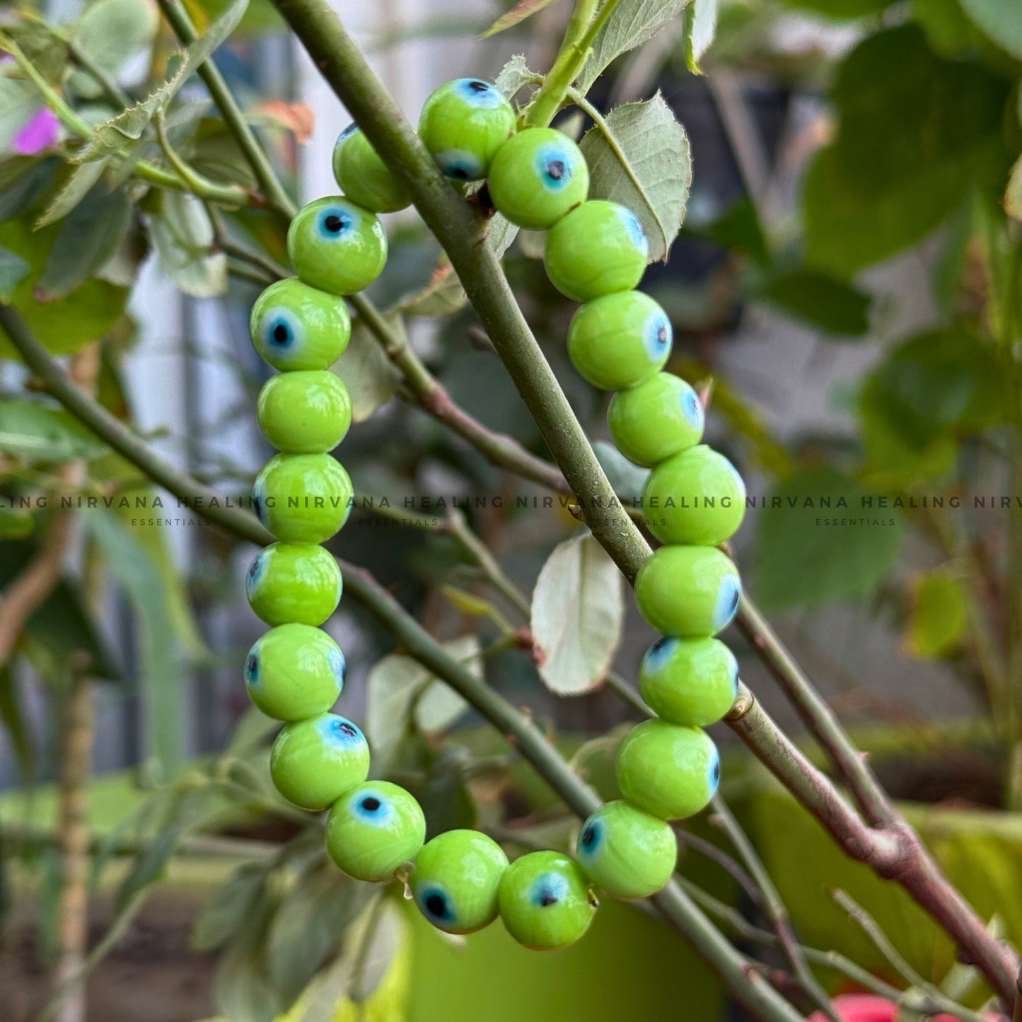 GREEN EVIL EYE ROUND BEADED BRACELET (Healing, Growth And Protection) image 4