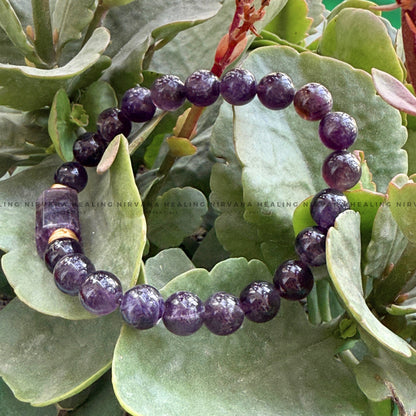 AMETHYST WITH DESIGN ROUND BEADED BRACELET (Meditation, Stress Reduction, Intuition and Manifestation) image 5