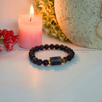 AMETHYST WITH DESIGN ROUND BEADED BRACELET (Meditation, Stress Reduction, Intuition and Manifestation) image 3