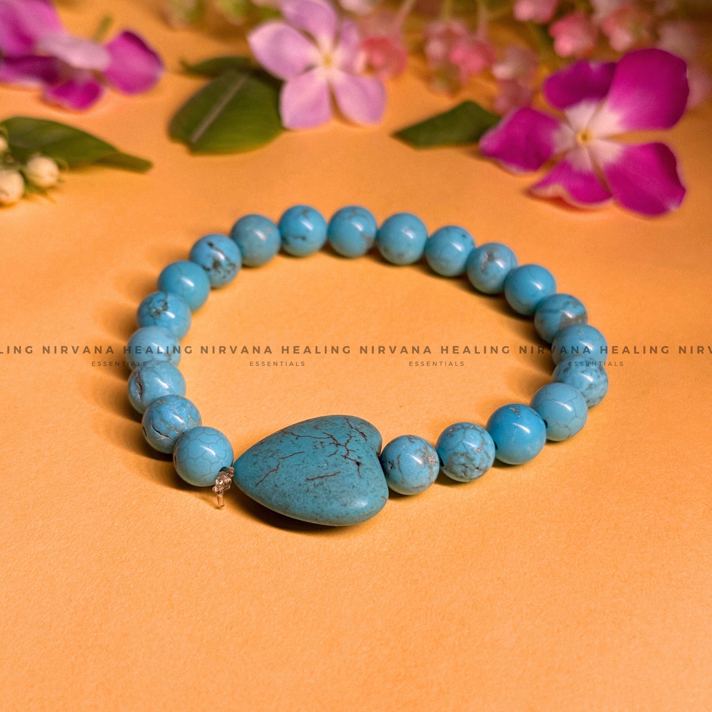 TURQUOISE WITH HEART SHAPED BEADED BRACELET (Divine Protection, Psycho Gifts, Healing, Wisdom, Truth) image 0