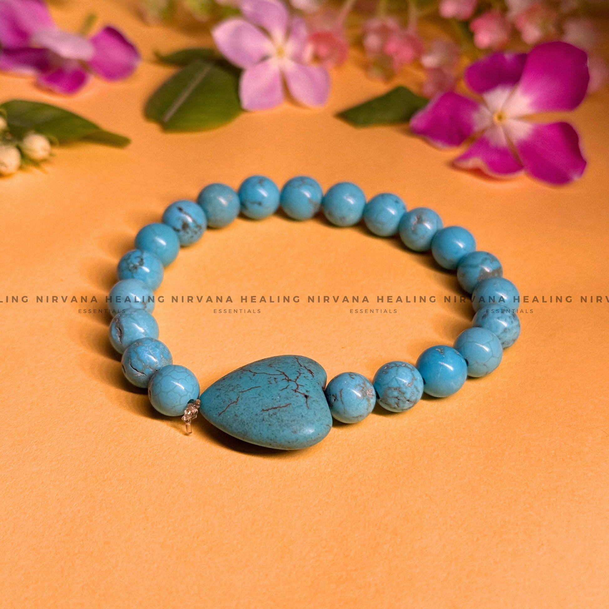 TURQUOISE WITH HEART SHAPED BEADED BRACELET (Divine Protection, Psycho Gifts, Healing, Wisdom, Truth) image 0