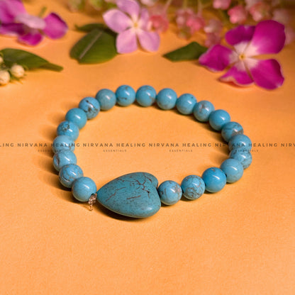 TURQUOISE WITH HEART SHAPED BEADED BRACELET (Divine Protection, Psycho Gifts, Healing, Wisdom, Truth) image 0