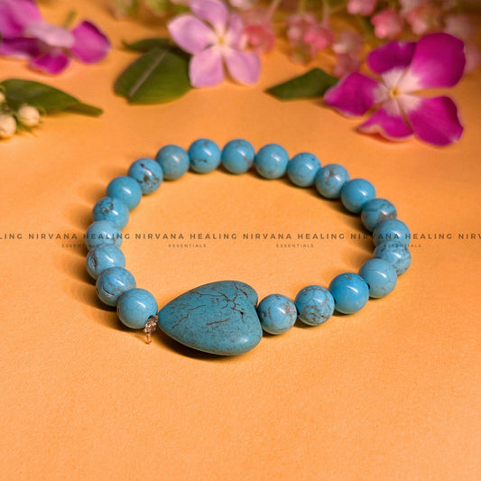 TURQUOISE WITH HEART SHAPED BEADED BRACELET (Divine Protection, Psycho Gifts, Healing, Wisdom, Truth) image 0