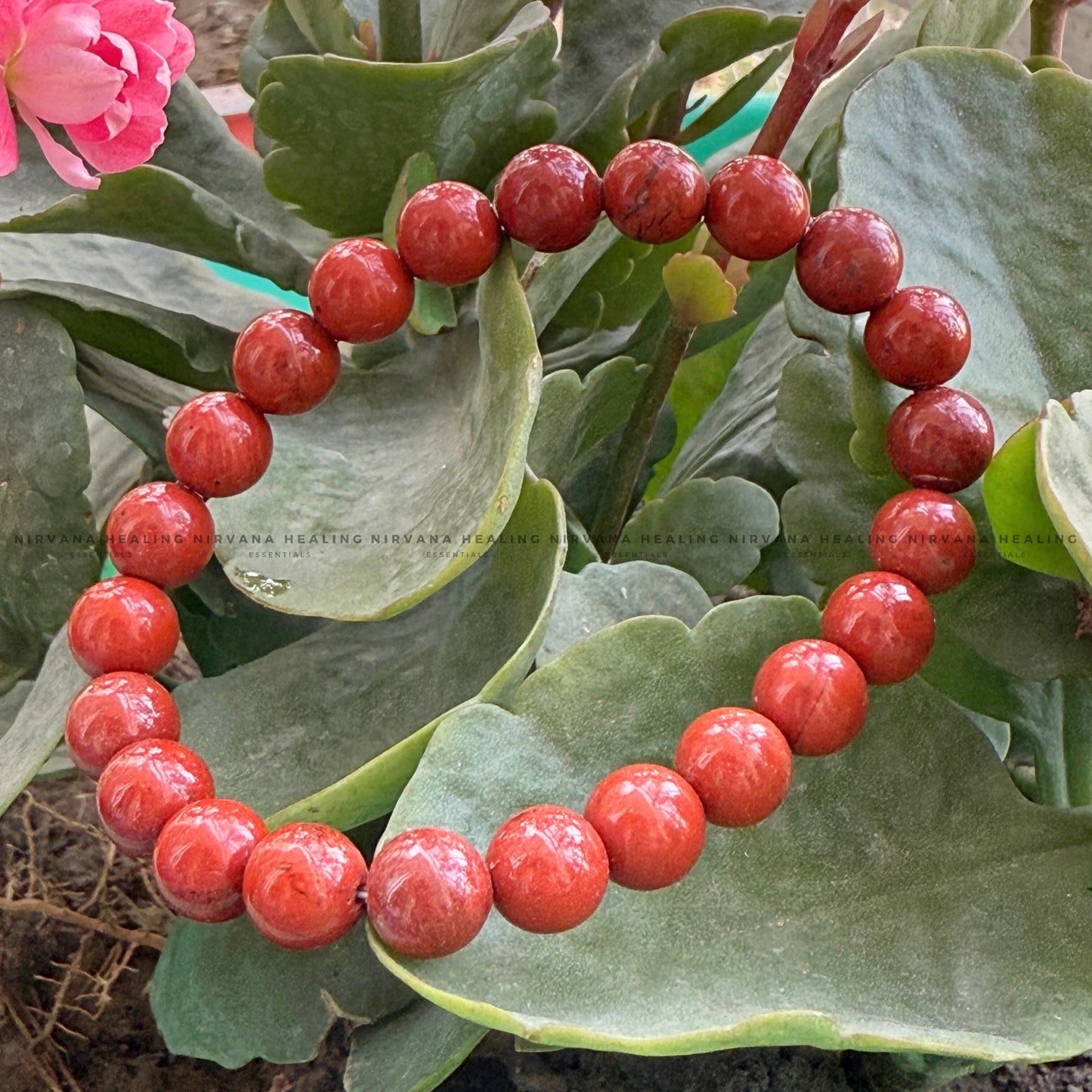 RED CARNELIAN JADE ROUND BEADED BRACELET (Creativity, Courage, Passion And Stamina) image 4