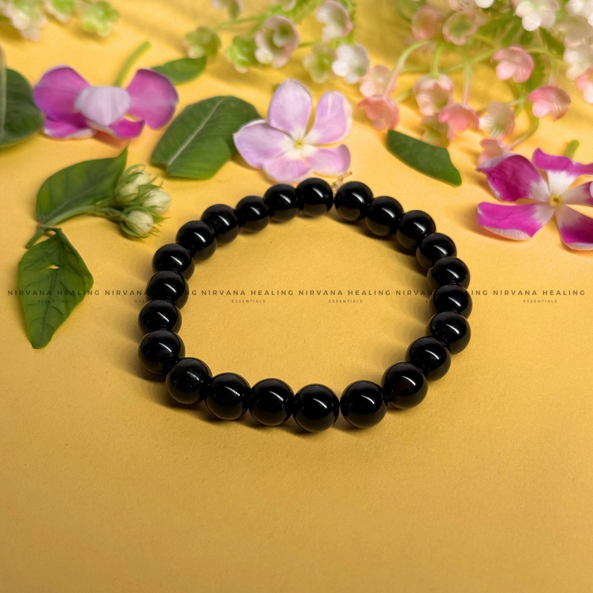 BLACK OBSIDIAN ROUND BEADED BRACELET (Protection ,Truth,Deep And Healing). image 0