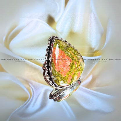 UNAKITE DIAMOND SHAPED RING (Emotional Healing, Heart Awakening, Inner Peace) .  image 0