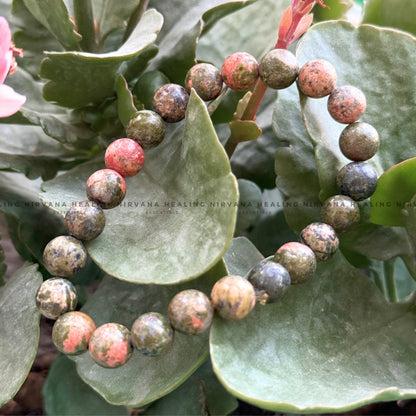 UNAKITE ROUND BEADED BRACELET (Emotional Healing, Heart Awakening And Inner Peace).  image 4