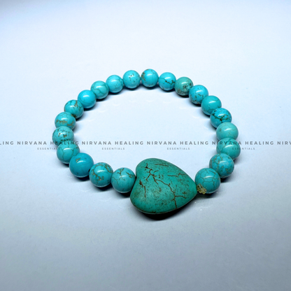 TURQUOISE WITH HEART SHAPED BEADED BRACELET (Divine Protection, Psycho Gifts, Healing, Wisdom, Truth) image 2